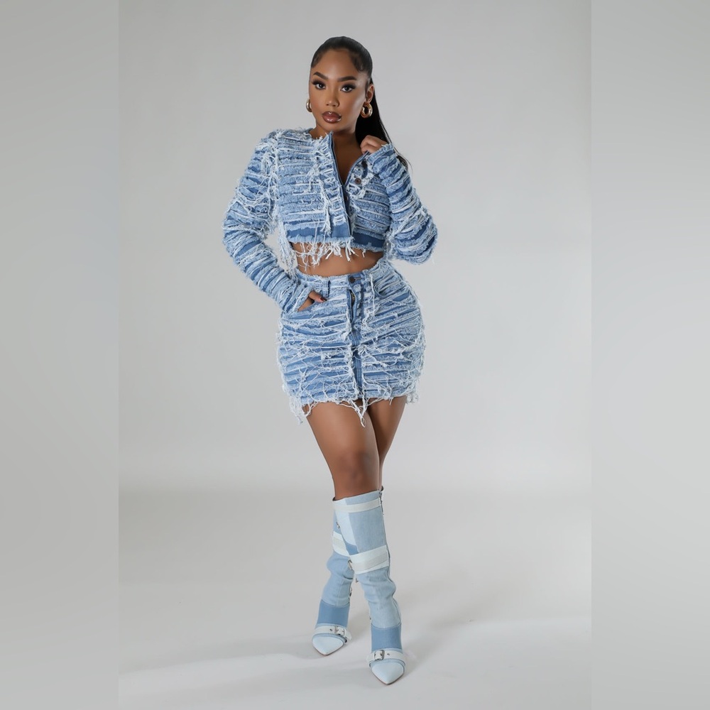 Denim Jacket and Mini Skirt Set for Night Out